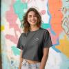 imageDALIX Smile Face Boxy Short Sleeve Tee Relaxed Summer Cotton Garment Dyed WomensAsphalt Gray