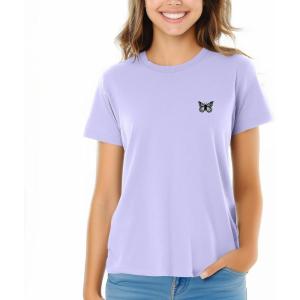 imageDALIX Butterfly Embroidered Cotton Relaxed Fit Short Sleeve Crewneck Tee Shirt WomenDark Lavender