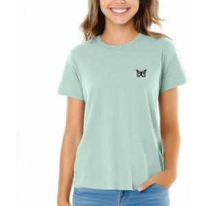 imageDALIX Butterfly Embroidered Cotton Relaxed Fit Short Sleeve Crewneck Tee Shirt WomenDusty Blue