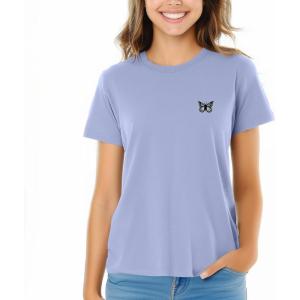 imageDALIX Butterfly Embroidered Cotton Relaxed Fit Short Sleeve Crewneck Tee Shirt WomenLavender Blue