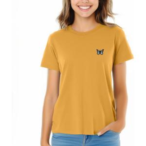 imageDALIX Butterfly Embroidered Cotton Relaxed Fit Short Sleeve Crewneck Tee Shirt WomenMustard