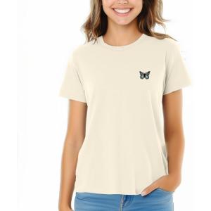 imageDALIX Butterfly Embroidered Cotton Relaxed Fit Short Sleeve Crewneck Tee Shirt WomenNatural