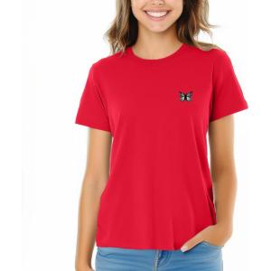 imageDALIX Butterfly Embroidered Cotton Relaxed Fit Short Sleeve Crewneck Tee Shirt WomenRed