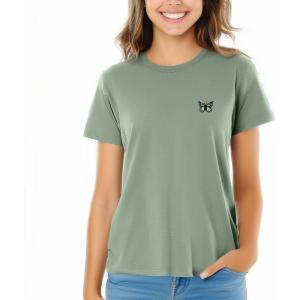 imageDALIX Butterfly Embroidered Cotton Relaxed Fit Short Sleeve Crewneck Tee Shirt WomenSage