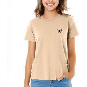 imageDALIX Butterfly Embroidered Cotton Relaxed Fit Short Sleeve Crewneck Tee Shirt WomenSand