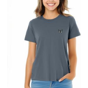 imageDALIX Butterfly Embroidered Cotton Relaxed Fit Short Sleeve Crewneck Tee Shirt WomenVintage Navy