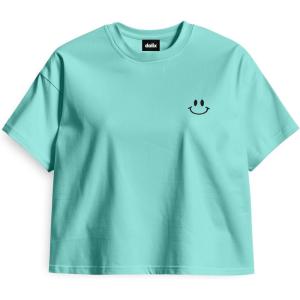 imageDALIX Smile Face Boxy Short Sleeve Tee Relaxed Summer Cotton Garment Dyed WomensMint