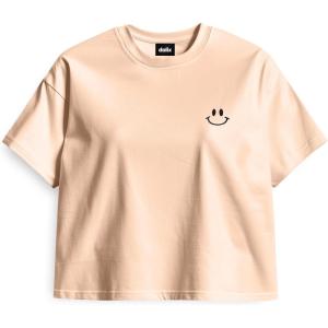 imageDALIX Smile Face Boxy Short Sleeve Tee Relaxed Summer Cotton Garment Dyed WomensPeach
