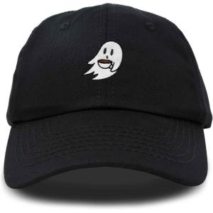 imageDALIX SpookeaLatte Ghost Cap Embroidered Coffee Cotton Baseball Hat Mens WomensBlack