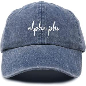 imageDALIX Alpha Phi Cursive Hat Womens Embroidered Baseball CapWashed Navy Blue