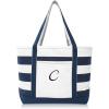 imageDALIX Premium Beach Bags Striped Navy Blue Zippered Tote Bag Monogrammed A  ZC