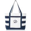 imageDALIX Premium Beach Bags Striped Navy Blue Zippered Tote Bag Monogrammed A  ZD