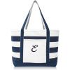 imageDALIX Premium Beach Bags Striped Navy Blue Zippered Tote Bag Monogrammed A  ZE