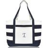 imageDALIX Premium Beach Bags Striped Navy Blue Zippered Tote Bag Monogrammed A  ZI