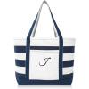imageDALIX Premium Beach Bags Striped Navy Blue Zippered Tote Bag Monogrammed A  ZJ