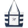 imageDALIX Premium Beach Bags Striped Navy Blue Zippered Tote Bag Monogrammed A  ZM