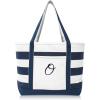 imageDALIX Premium Beach Bags Striped Navy Blue Zippered Tote Bag Monogrammed A  ZO