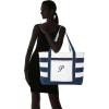 imageDALIX Premium Beach Bags Striped Navy Blue Zippered Tote Bag Monogrammed A  ZP