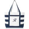 imageDALIX Premium Beach Bags Striped Navy Blue Zippered Tote Bag Monogrammed A  ZR