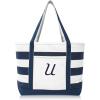 imageDALIX Premium Beach Bags Striped Navy Blue Zippered Tote Bag Monogrammed A  ZU