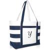 imageDALIX Premium Beach Bags Striped Navy Blue Zippered Tote Bag Monogrammed A  ZY