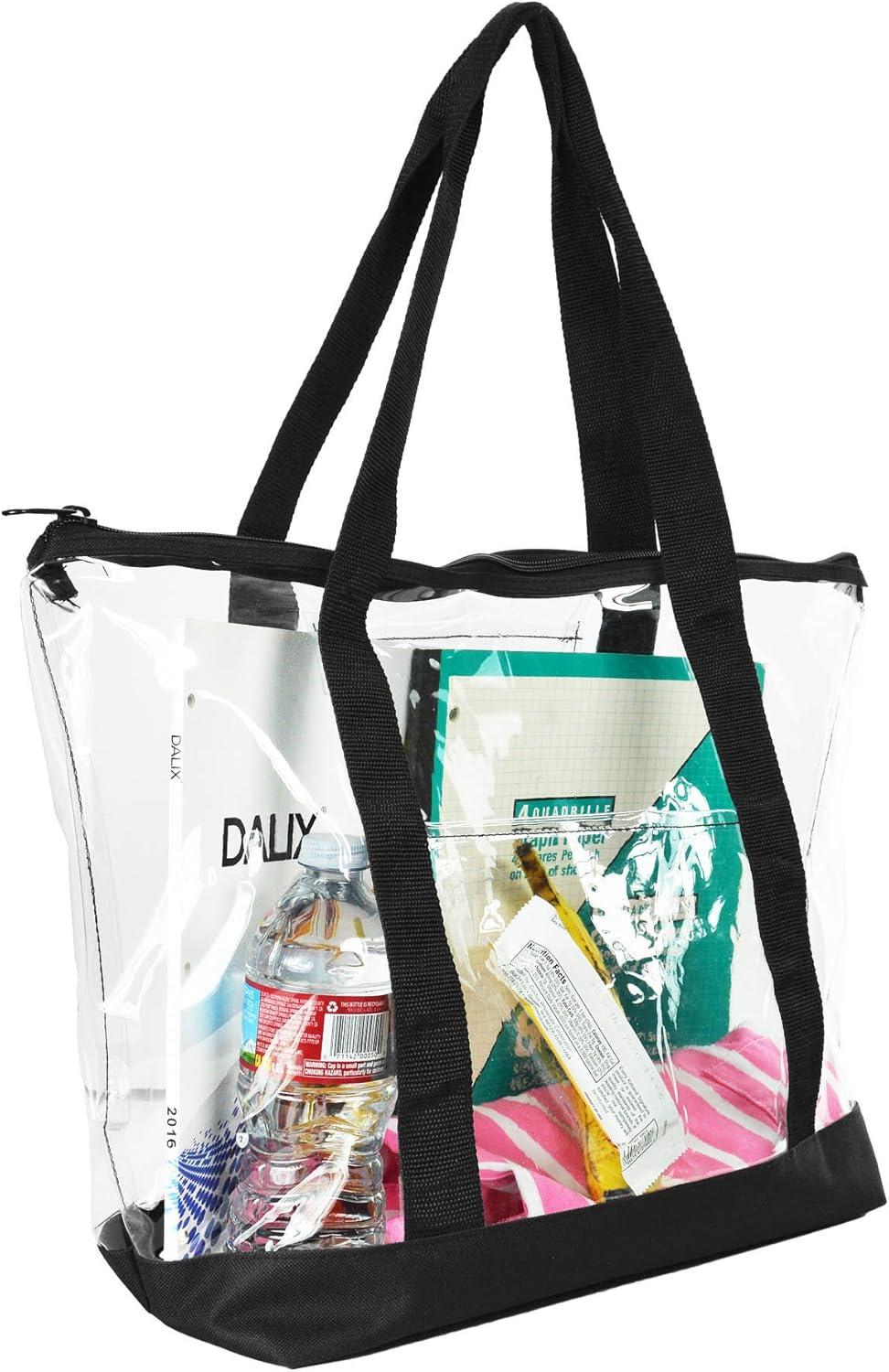 imageDALIX Clear Shopping Bag Security Work Tote Shoulder Bag Womens HandbagBlack