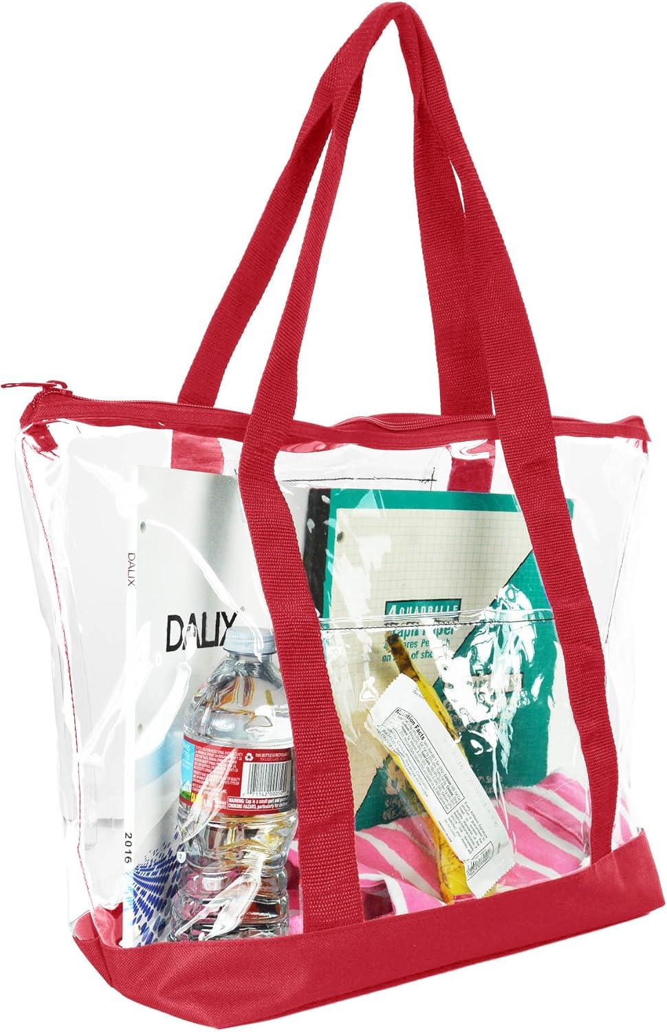 imageDALIX Clear Shopping Bag Security Work Tote Shoulder Bag Womens HandbagRed