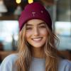 imageDALIX Coffee Martini Embroidered Beanie Food Warm Winter Knit Hat WomenMaroon