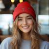 imageDALIX Coffee Martini Embroidered Beanie Food Warm Winter Knit Hat WomenRed