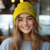 imageDALIX Coffee Martini Embroidered Beanie Food Warm Winter Knit Hat WomenYellow