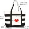 imageLove Big Heart Womens Embroidered Striped Tote Bag Premium CottonBlack