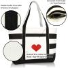 imageLove Big Heart Womens Embroidered Striped Tote Bag Premium CottonBlack