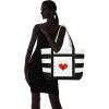 imageLove Big Heart Womens Embroidered Striped Tote Bag Premium CottonBlack
