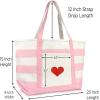 imageLove Big Heart Womens Embroidered Striped Tote Bag Premium CottonPink