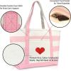 imageLove Big Heart Womens Embroidered Striped Tote Bag Premium CottonPink