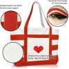 imageLove Big Heart Womens Embroidered Striped Tote Bag Premium CottonRed