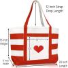 imageLove Big Heart Womens Embroidered Striped Tote Bag Premium CottonRed