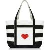imageLove Big Heart Womens Embroidered Striped Tote Bag Premium CottonBlack