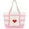 imageLove Big Heart Womens Embroidered Striped Tote Bag Premium CottonPink
