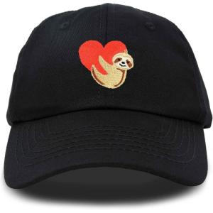 imageDALIX Heart Cute Sloth Hat Womens Embroidered Baseball CapBlack