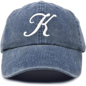 image:imageDALIX Initial Hat Letter K Blue Vintage Womens Baseball Cap Monogram Embroidered