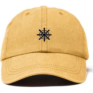 image:imageDALIX Ship Wheel Embroidered Dad Hat Adjustable Cotton Twill Baseball Cap Casual for MenWashed Gold