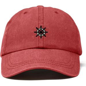 image:imageDALIX Ship Wheel Embroidered Dad Hat Adjustable Cotton Twill Baseball Cap Casual for MenWashed Red