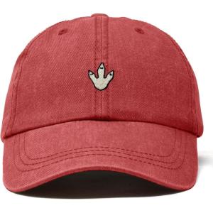 image:imageDALIX Dinosaur Track Footprint Embroidered Adjustable Cotton Twill Dad Hat for MenWashed Red