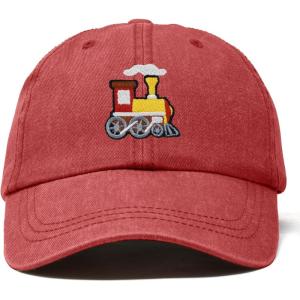 image:imageDALIX Train Cotton Dad Hat Adjustable Soft Baseball Cap MensWashed Red