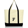 image:imageDALIX Initial Tote Bag Personalized Monogram Black Zippered Top Letter  FBlack