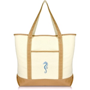 image:imageBeautiful Seahorse Womens Embroidered Tote Bag Natural CanvasBrown