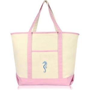 image:imageBeautiful Seahorse Womens Embroidered Tote Bag Natural CanvasPink