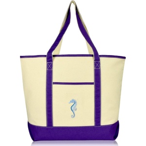 image:imageBeautiful Seahorse Womens Embroidered Tote Bag Natural CanvasPurple