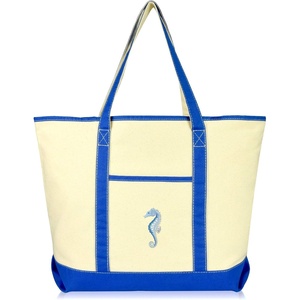 image:imageBeautiful Seahorse Womens Embroidered Tote Bag Natural CanvasRoyal Blue